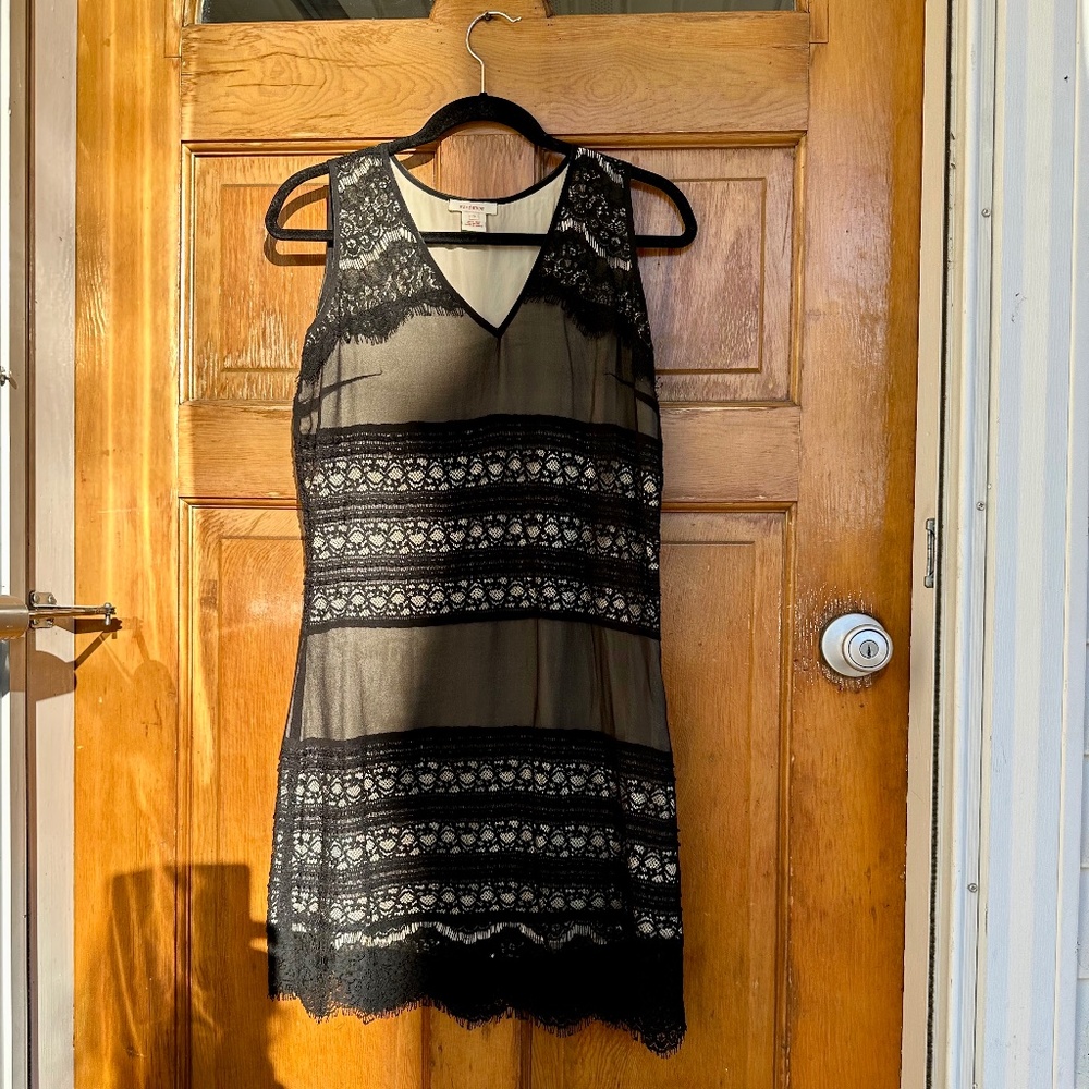 Sundance lace sleeveless V-neck dress, black, mini, size Small